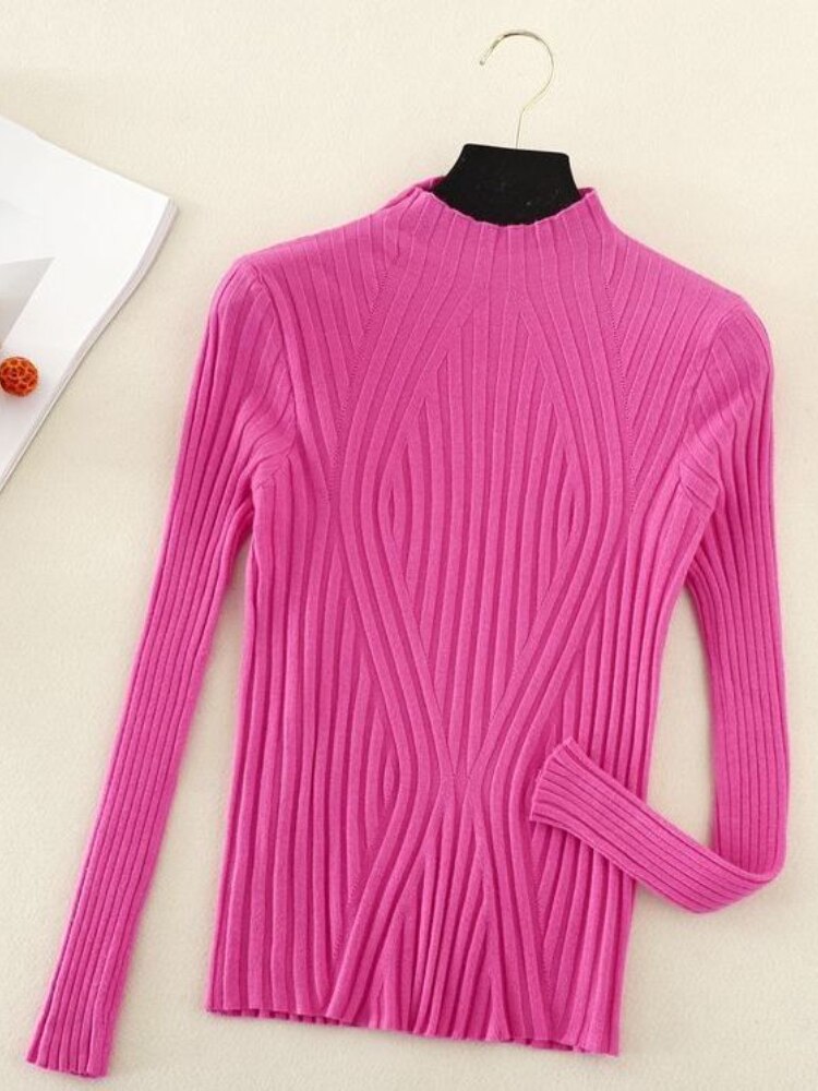 Semi-turtleneck Knitted Bottoming Shirt Long Sleeve Shirt Autumn Winter New Tight Pit Sweater Pullover for Women Sweater Women -  - DINIBLO 