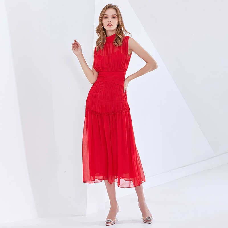 Long Chiffon Dress With Gathers -  - DINIBLO 