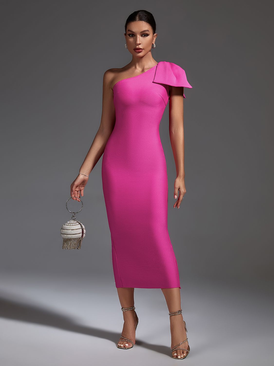 Pink Bandage Ruffle Midi Dress - Dresses - DINIBLO 