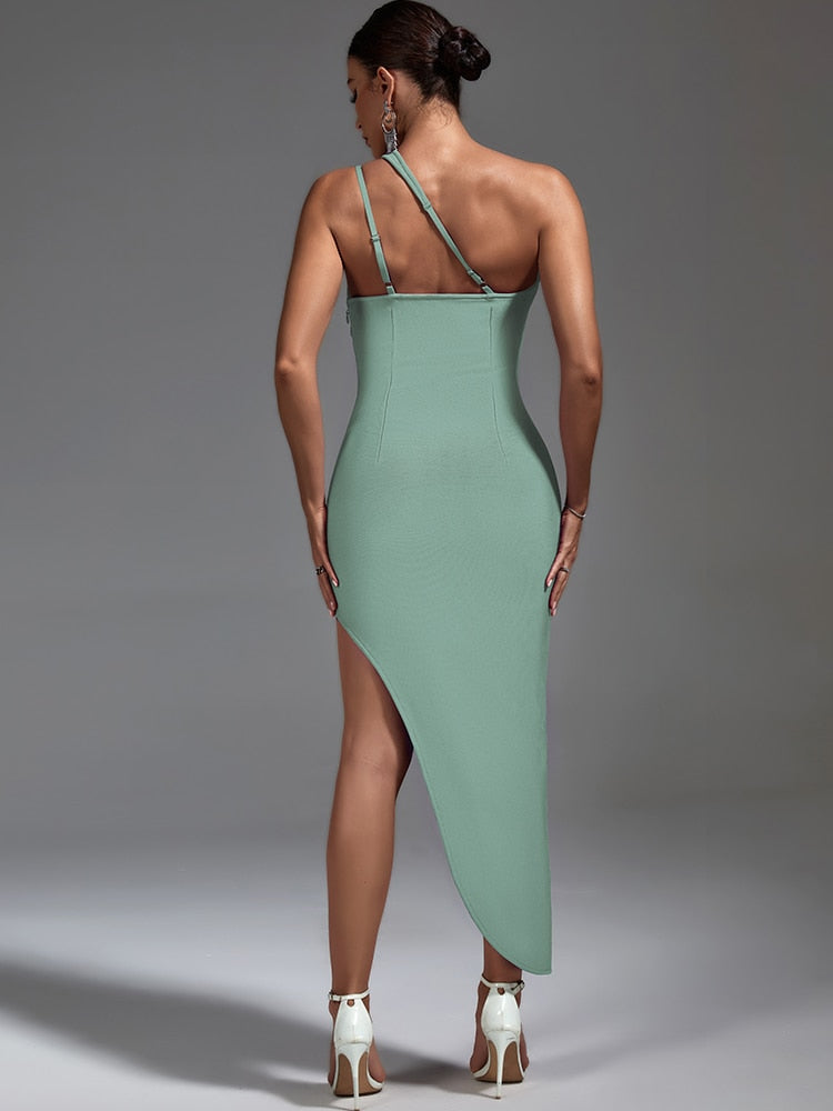 Sleek Green Backless Midi Party Dress - Dresses - DINIBLO 