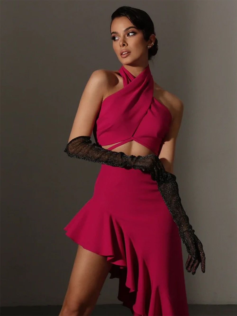 Irregular Rose Red Bandage Dress - Nightdress - DINIBLO 