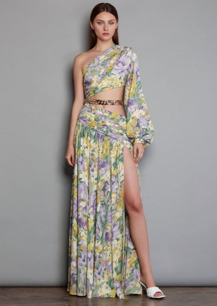 Asymmetrical Purple Floral Maxi Dress -  - DINIBLO 