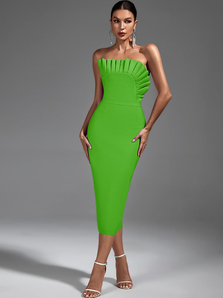 Chic Green Backless Midi Party Dress - Dresses - DINIBLO 