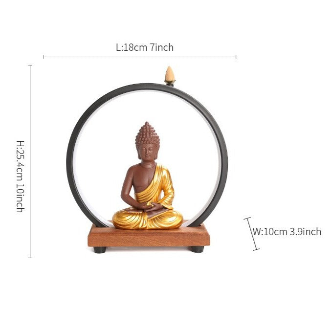 LED Buddha Monk Zen Backflow Incense Burner Ornament For Living Room Yoga Meditation - Incense Holders - DINIBLO 