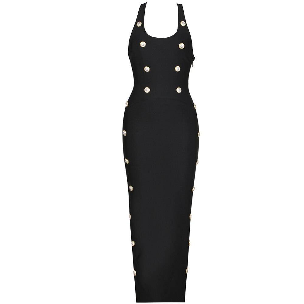 Black Fitted Dress with Gold Buttons -  - DINIBLO 