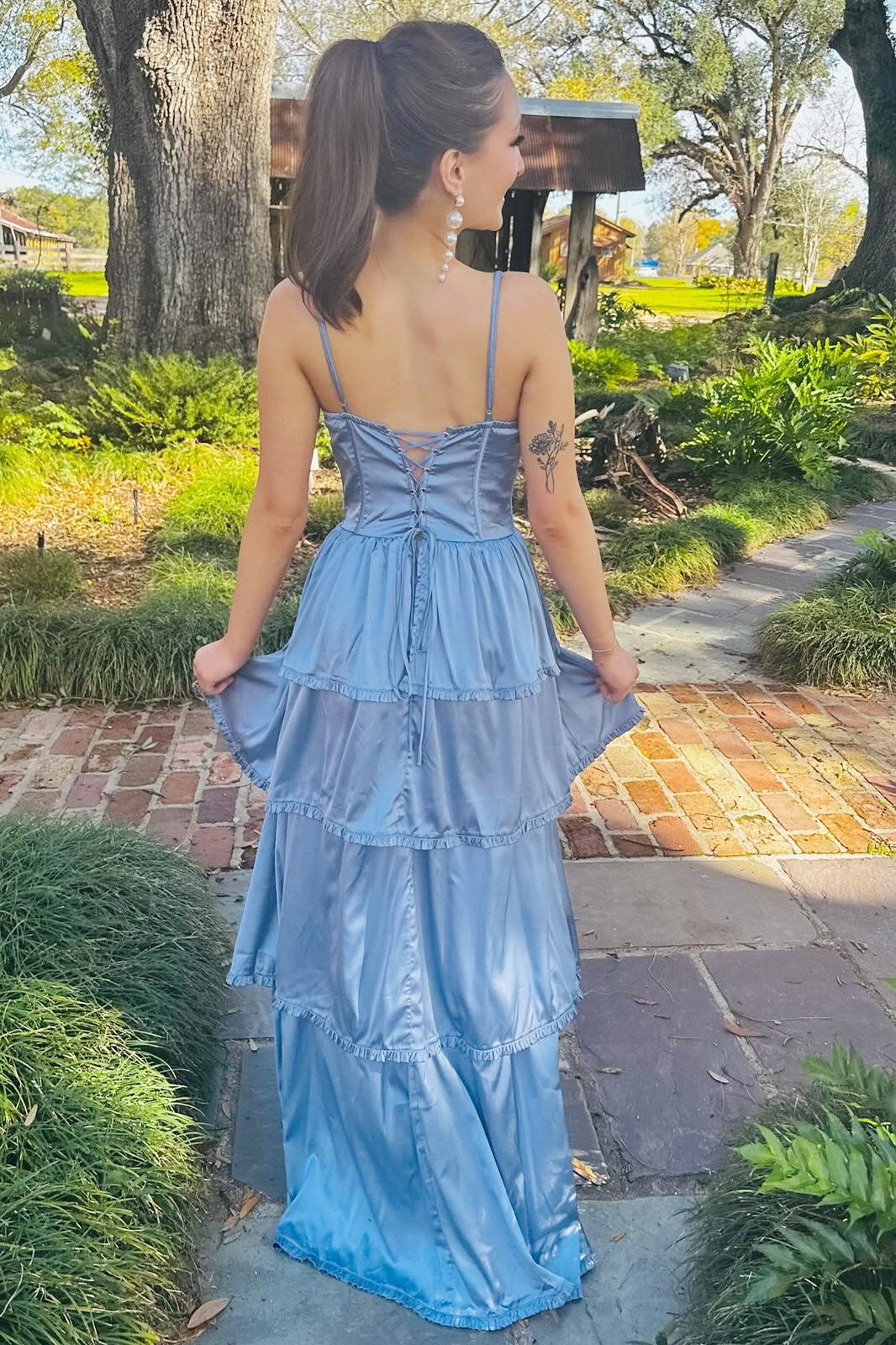 Periwinkle Corset Multi-Layer Ruffle Long Prom Dress - Prom Dresses - DINIBLO 