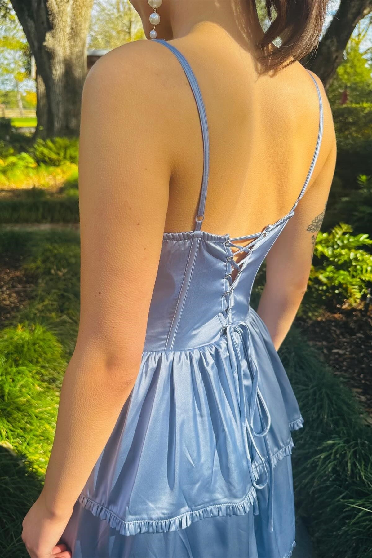 Periwinkle Corset Multi-Layer Ruffle Long Prom Dress - Prom Dresses - DINIBLO 