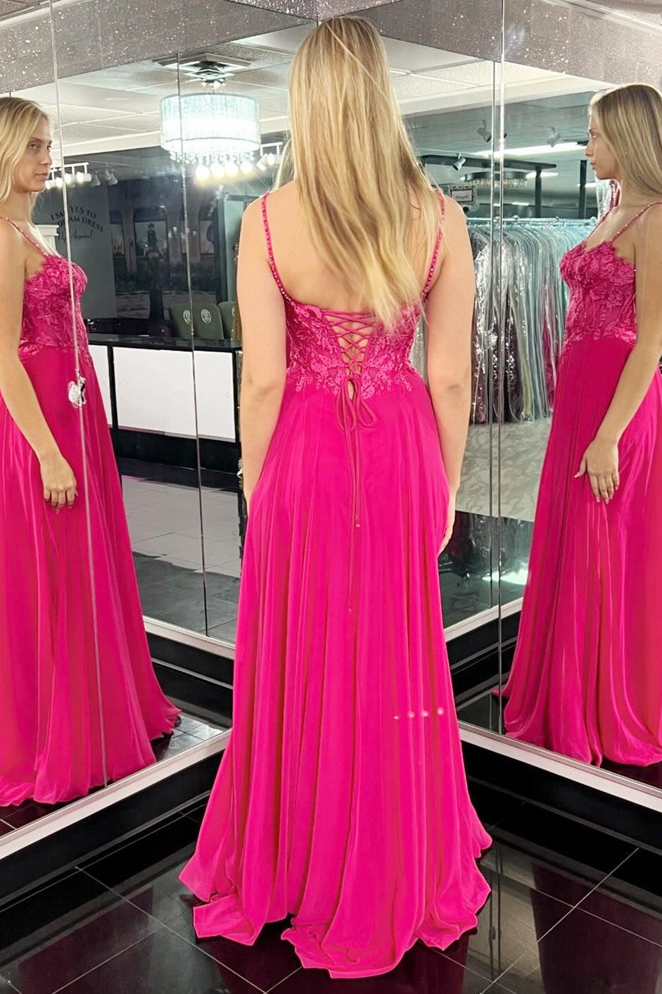 Magenta Appliques Sweetheart A-Line Long Prom Dress with Slit - Prom Dresses - DINIBLO 