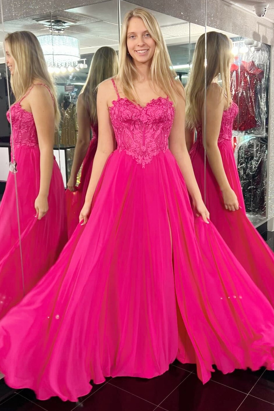 Magenta Appliques Sweetheart A-Line Long Prom Dress with Slit - Prom Dresses - DINIBLO 