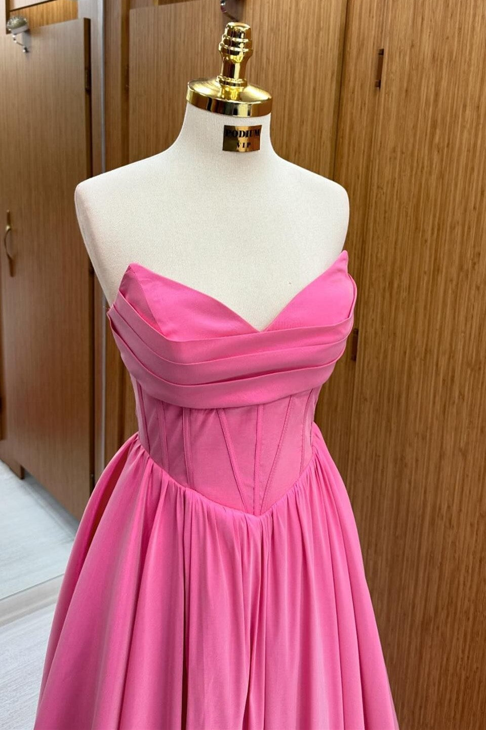 Hot Pink Strapless Lace-Up A-Line Long Formal Dress - Prom Dresses - DINIBLO 