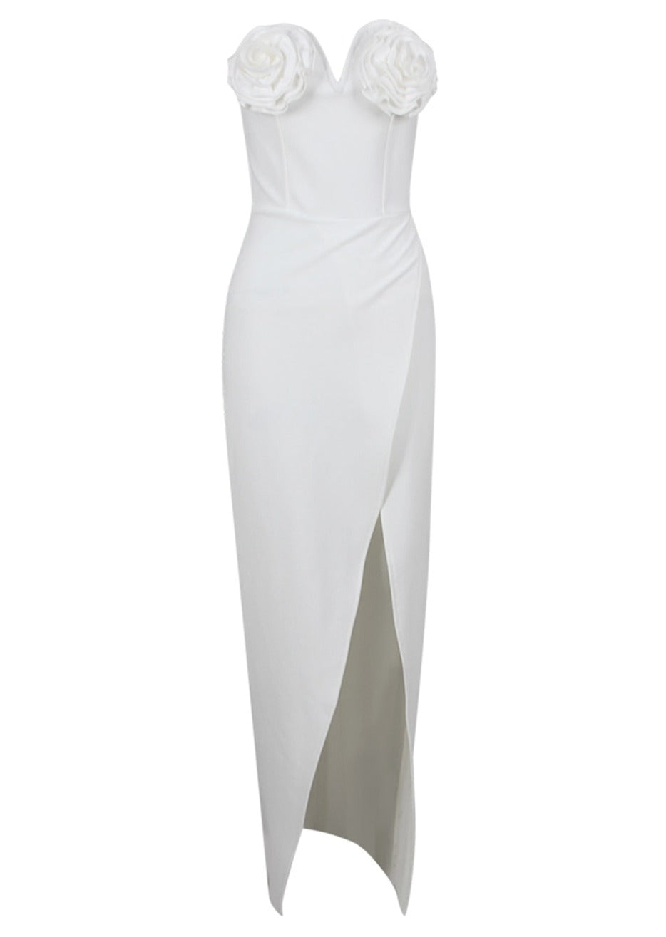 White Maxi Dress with Flowers -  - DINIBLO 