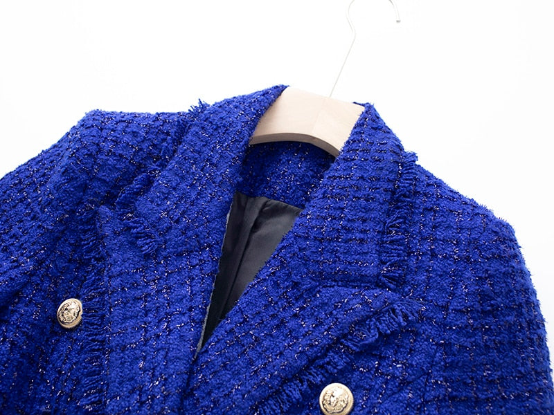 Double-breasted Tweed Blue Blazer -  - DINIBLO 