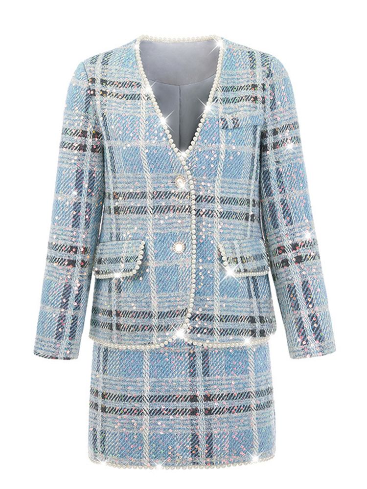 Blue Plaid Tweed Suit -  - DINIBLO 