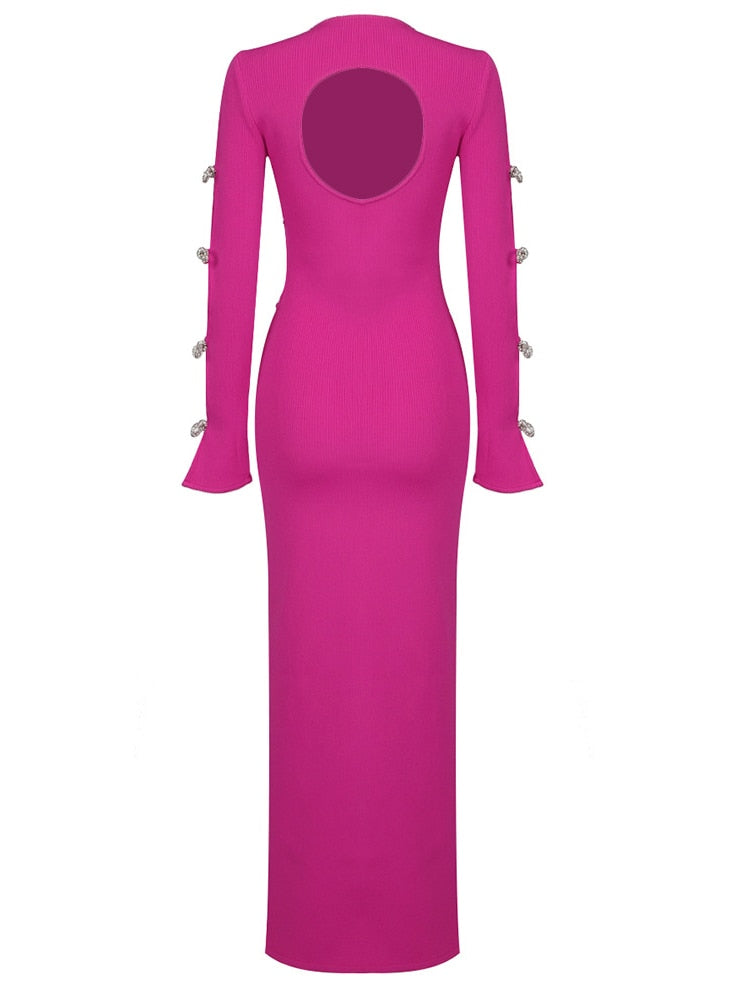 Pink Maxi Dress with Rhinestone Bows -  - DINIBLO 