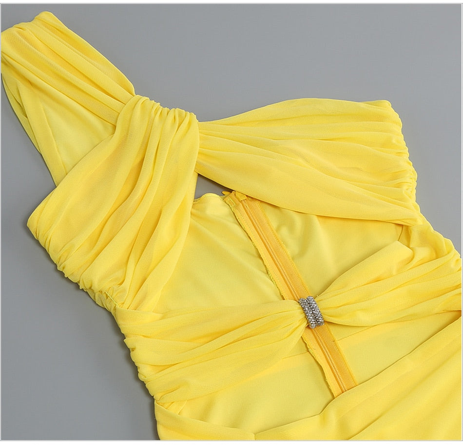 Yellow One-Shoulder Maxi Dress with Cutouts -  - DINIBLO 