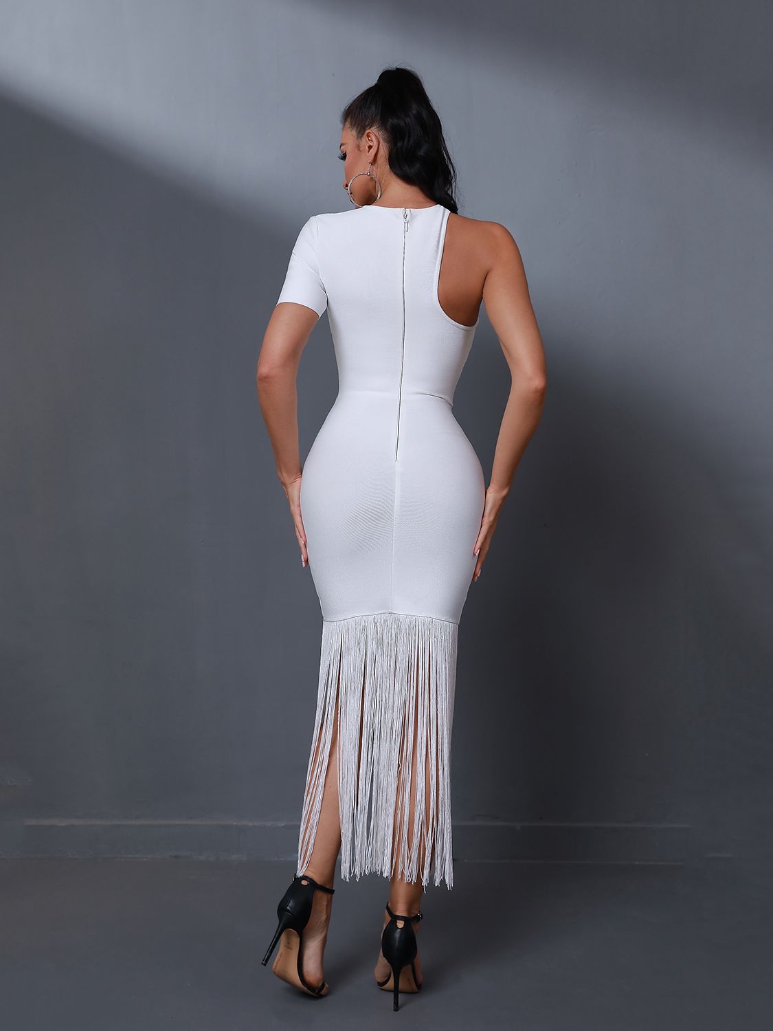 Cut Out Fringed White Bandage Dress - Dresses - DINIBLO 