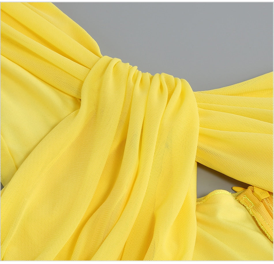 Yellow One-Shoulder Maxi Dress with Cutouts -  - DINIBLO 