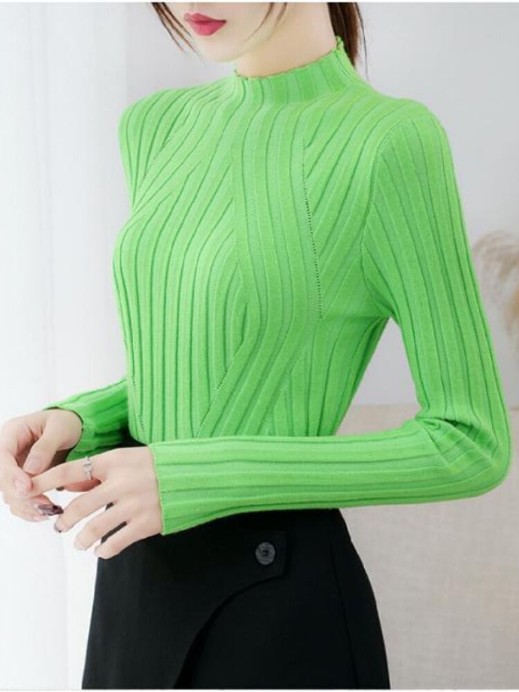 Semi-turtleneck Knitted Bottoming Shirt Long Sleeve Shirt Autumn Winter New Tight Pit Sweater Pullover for Women Sweater Women -  - DINIBLO 