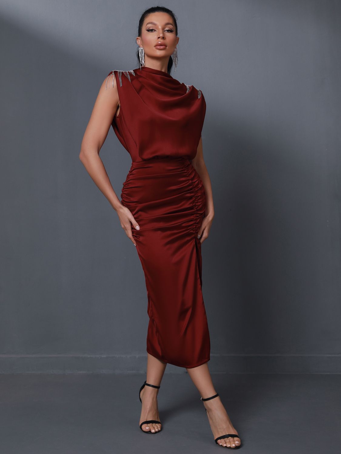 Exquisite Draped Luxury Midi Dress - Dresses - DINIBLO 