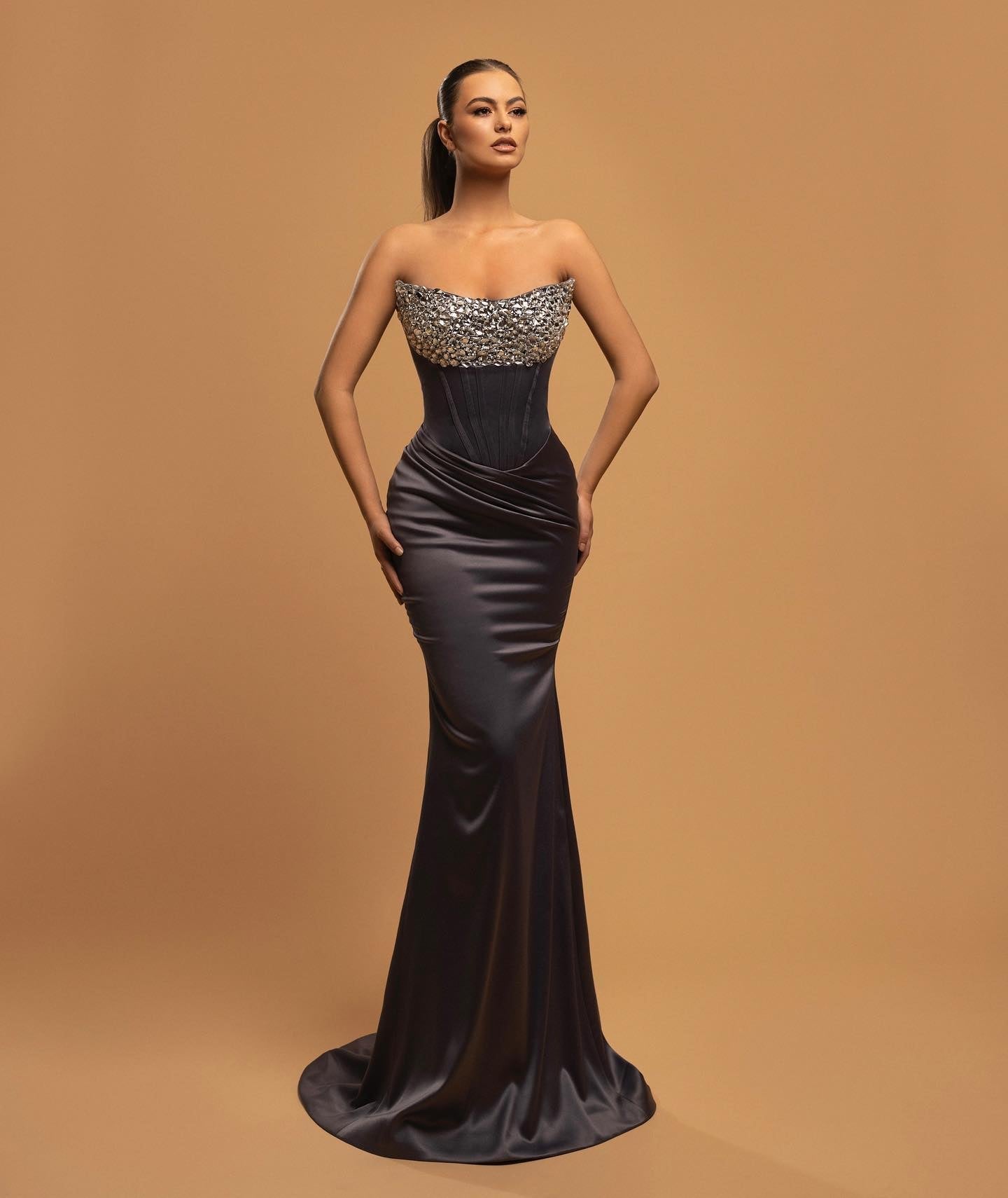 Black Crystal Maxi Mermaid Gown - Dresses - DINIBLO 