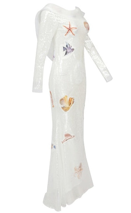 Marine Sequined White Maxi Dress -  - DINIBLO 