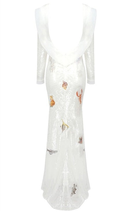 Marine Sequined White Maxi Dress -  - DINIBLO 