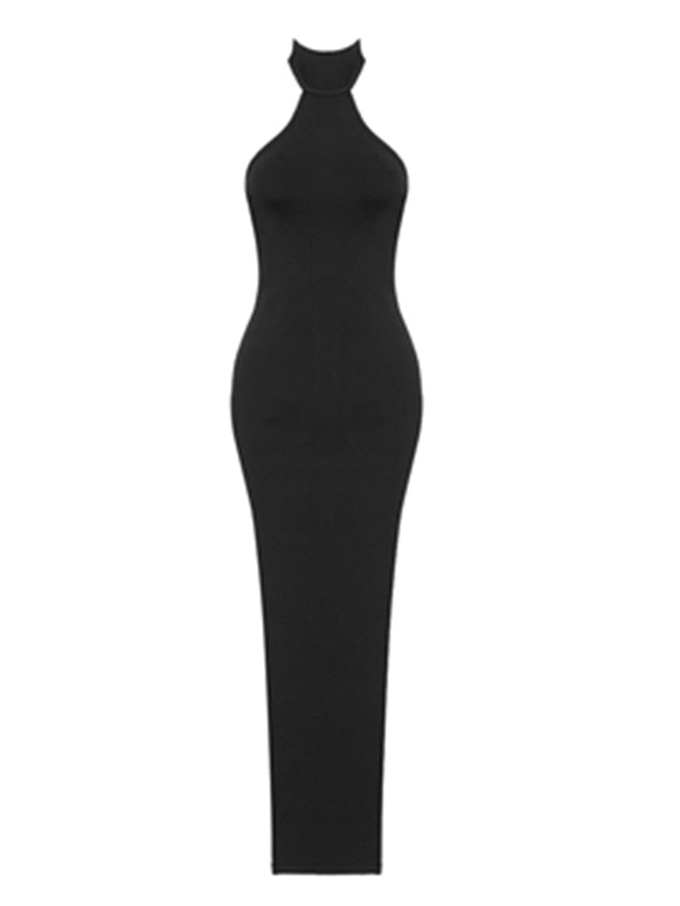 Backless Halter Black Maxi Dress - Dresses - DINIBLO 