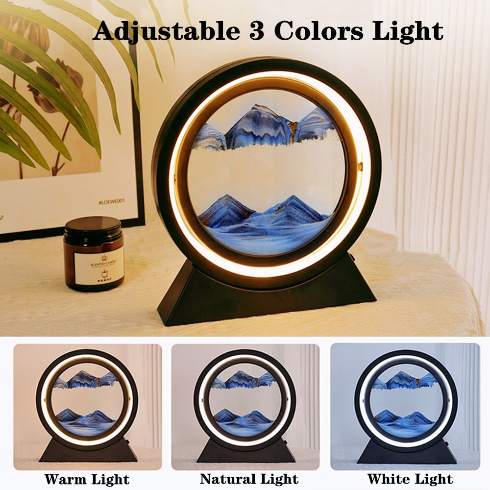 Moving Sand Art Picture 3D Hourglass Table Lamp - Hourglasses - DINIBLO 