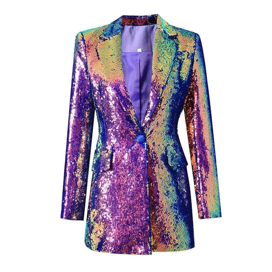 The Technicolor Sequin Long Sleeve Blazer - 0 - DINIBLO 