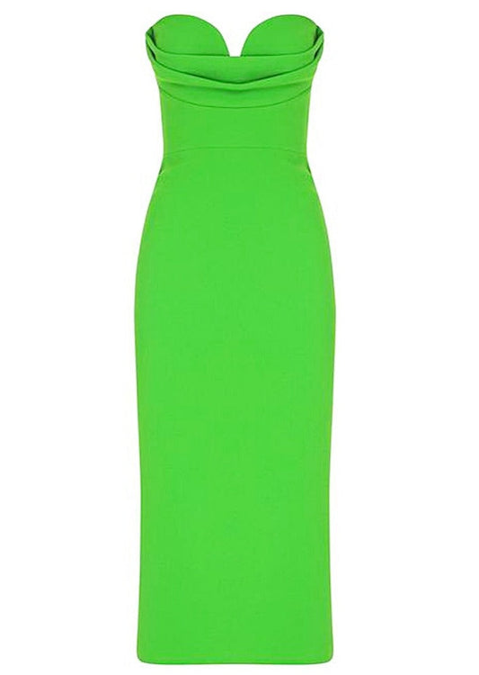 Green Midi Dress with Open Shoulders -  - DINIBLO 