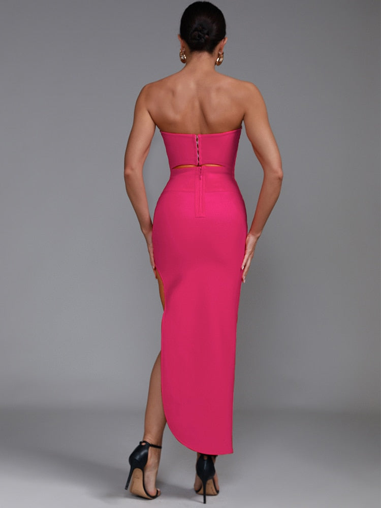 Elegant Strapless Midi Party Dress - Dresses - DINIBLO 