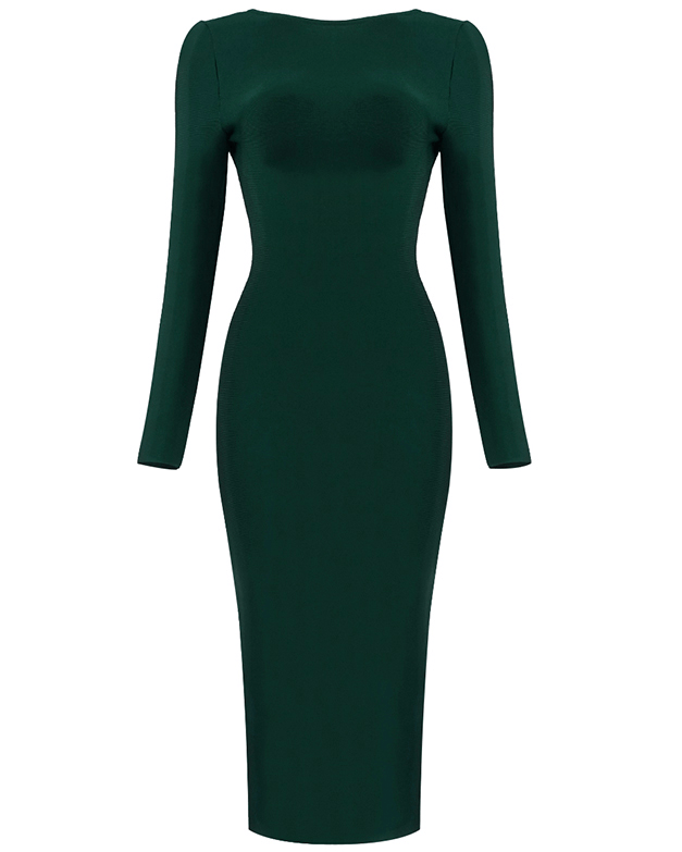 Open Back Green Midi Dress -  - DINIBLO 