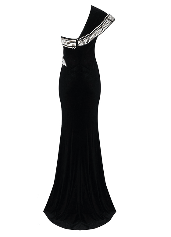 Black One Shoulder Maxi Dress with Slit -  - DINIBLO 