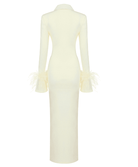 Milk Knitted Maxi Dress with Feathers -  - DINIBLO 