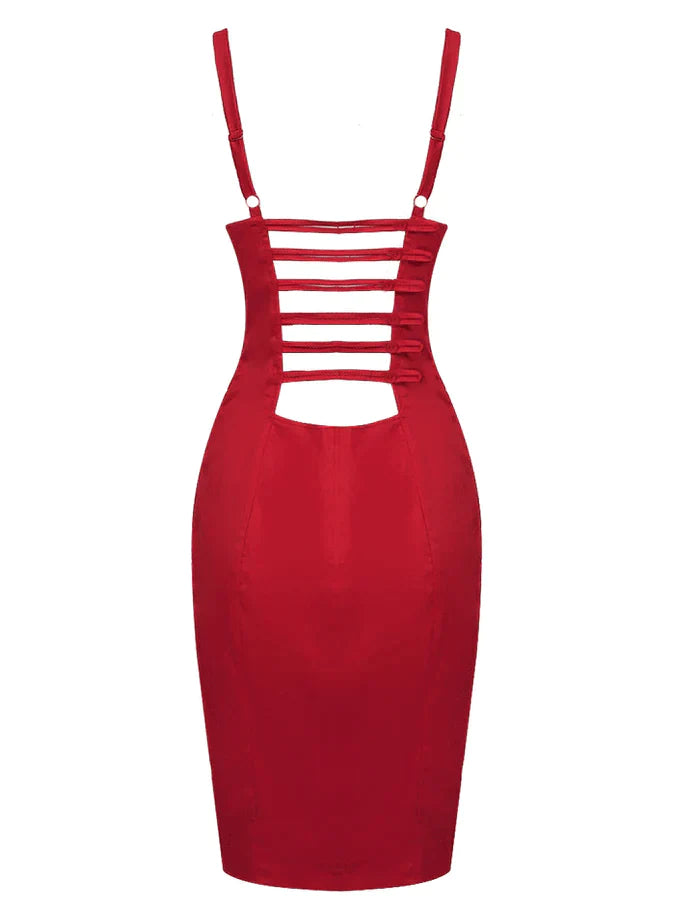 Red Satin Midi Dress -  - DINIBLO 