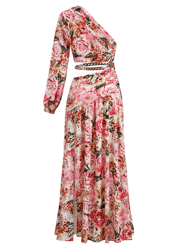 Asymmetrical Red Floral Maxi Dress -  - DINIBLO 