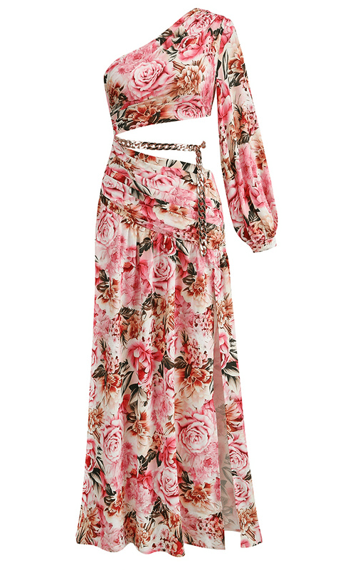 Asymmetrical Red Floral Maxi Dress -  - DINIBLO 