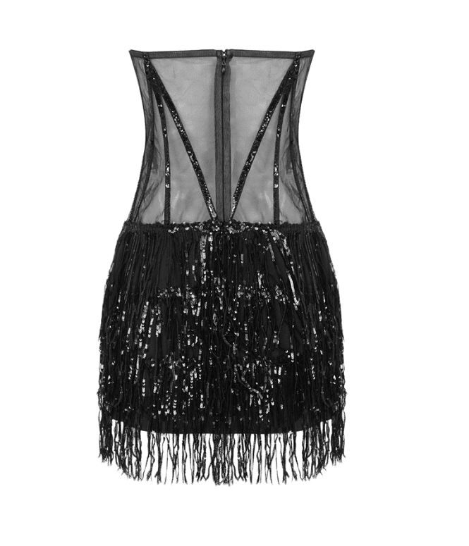 Sequined Black Mini Dress -  - DINIBLO 