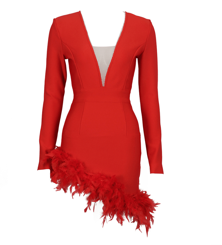 Feathers Red Mini Dress -  - DINIBLO 