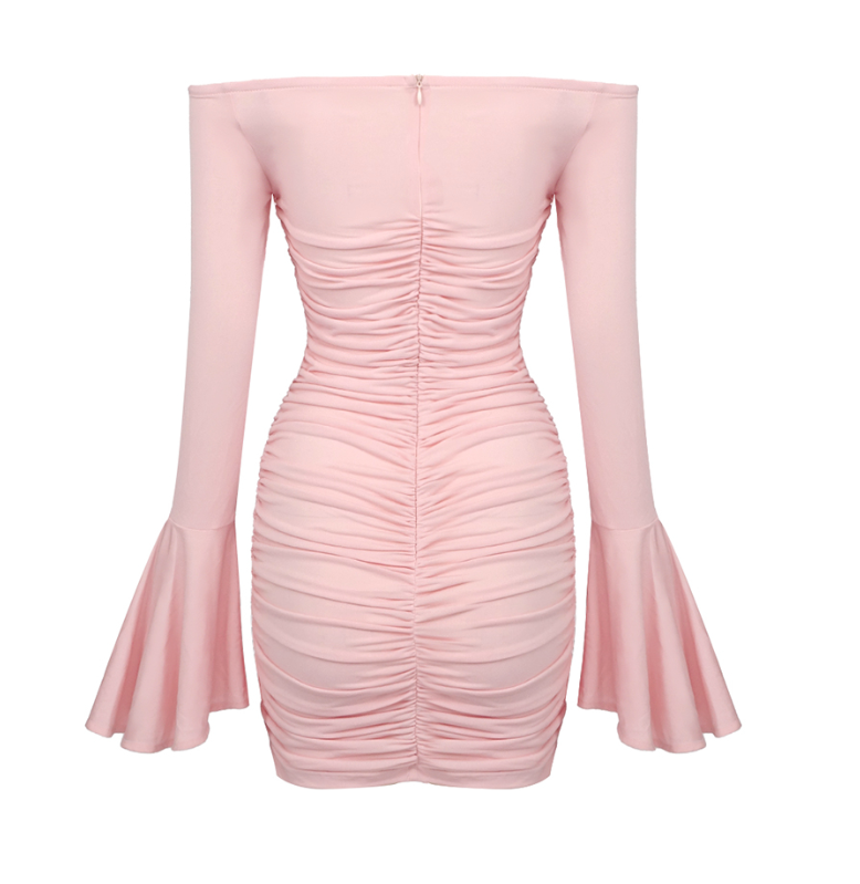 Open Shoulders Pink Mini Dress -  - DINIBLO 