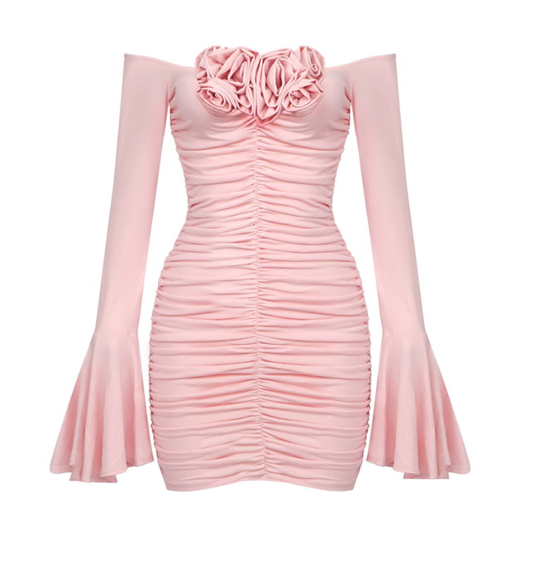 Open Shoulders Pink Mini Dress -  - DINIBLO 