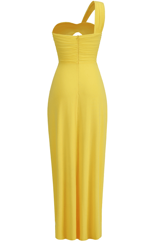 Yellow One-Shoulder Maxi Dress with Cutouts -  - DINIBLO 