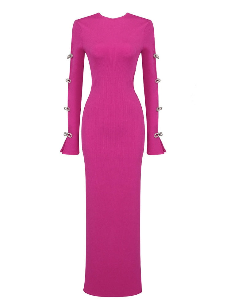 Pink Maxi Dress with Rhinestone Bows -  - DINIBLO 