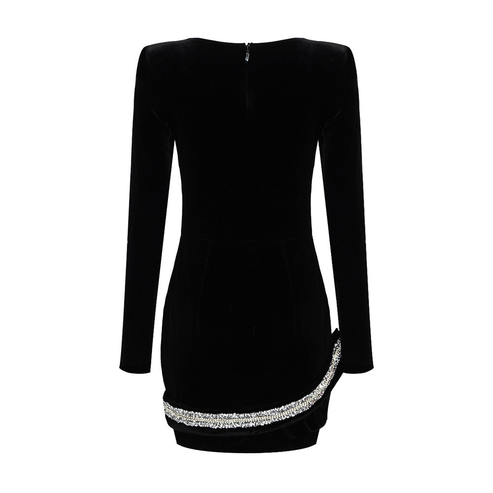 Black Velvet Mini Bodycon Dress -  - DINIBLO 