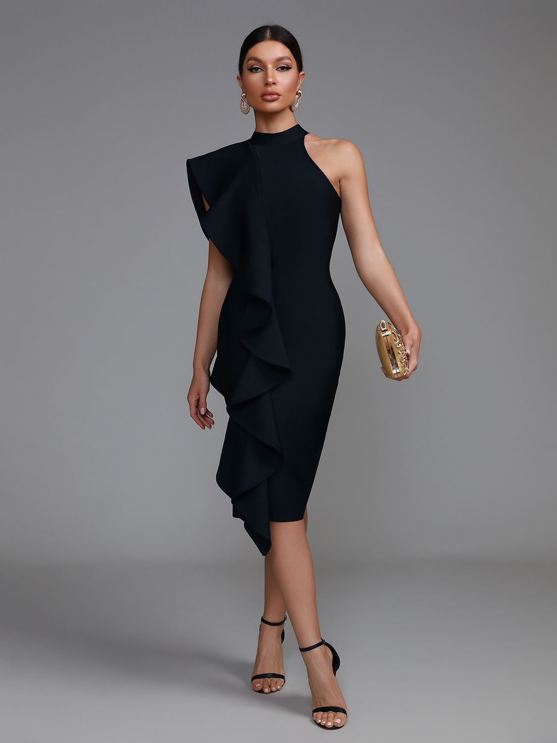 Elegant Bodycon Ruffle Midi Dress - Dresses - DINIBLO 