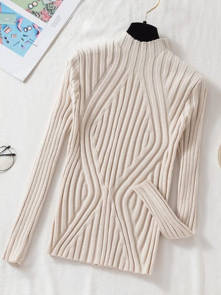 Semi-turtleneck Knitted Bottoming Shirt Long Sleeve Shirt Autumn Winter New Tight Pit Sweater Pullover for Women Sweater Women -  - DINIBLO 