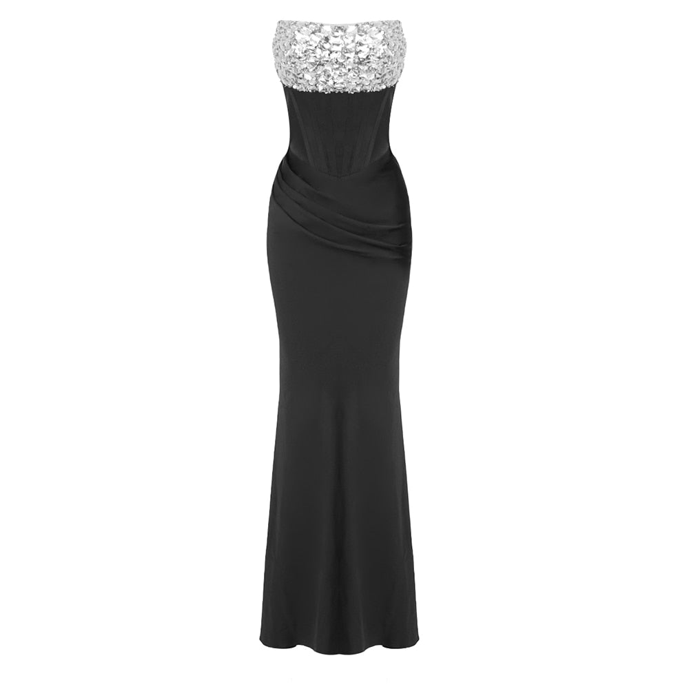 Black Crystal Maxi Mermaid Gown - Dresses - DINIBLO 