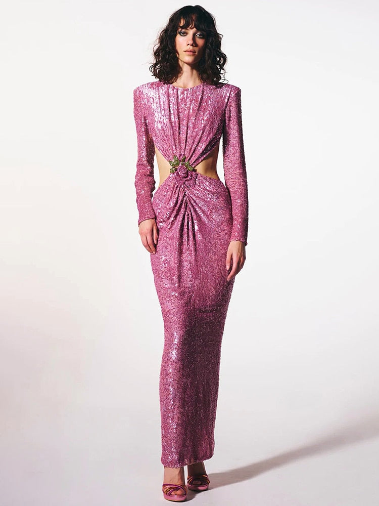 Pink Sequin Long Dress -  - DINIBLO 