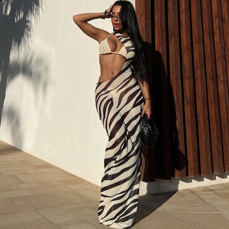 Maxi Dress with Zebra Pattern -  - DINIBLO 