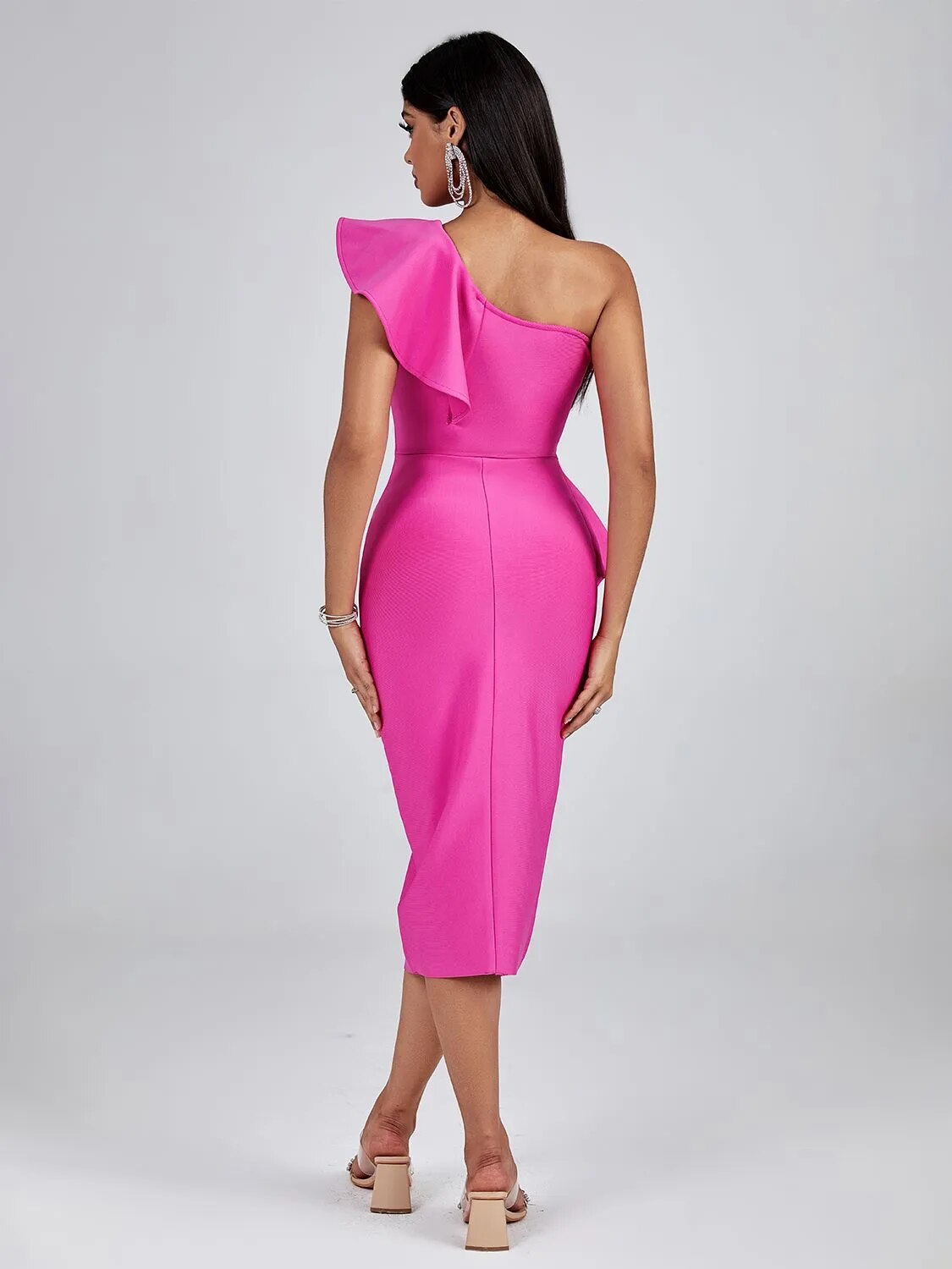 Chic Pink Ruffle Bandage Dress - Dresses - DINIBLO 